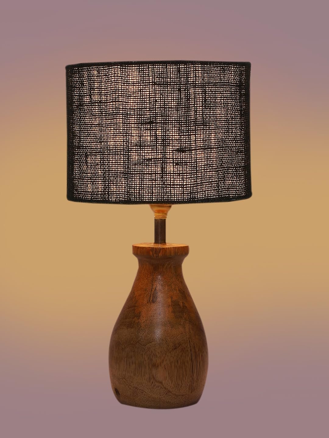 Black Jute Table lamp with Wood Natural Base (7x13 inches)-18