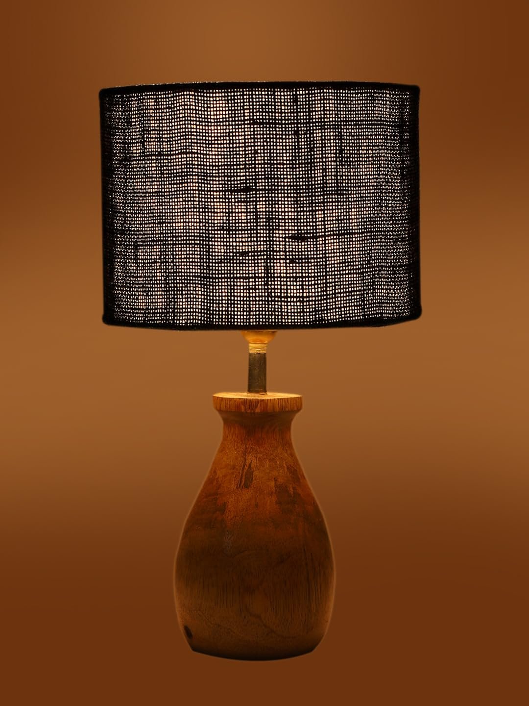 Black Jute Table lamp with Wood Natural Base (7x13 inches)-18