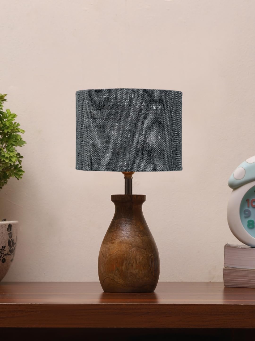 Grey Jute Table lamp with Wood Natural Base (7x13 inches)-20
