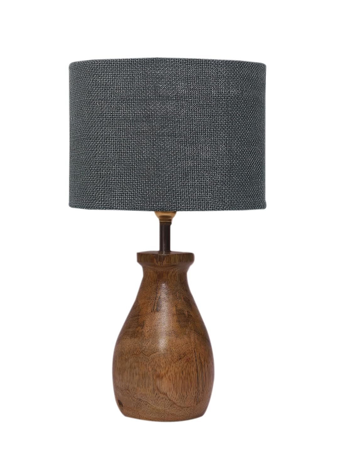 Grey Jute Table lamp with Wood Natural Base (7x13 inches)-20