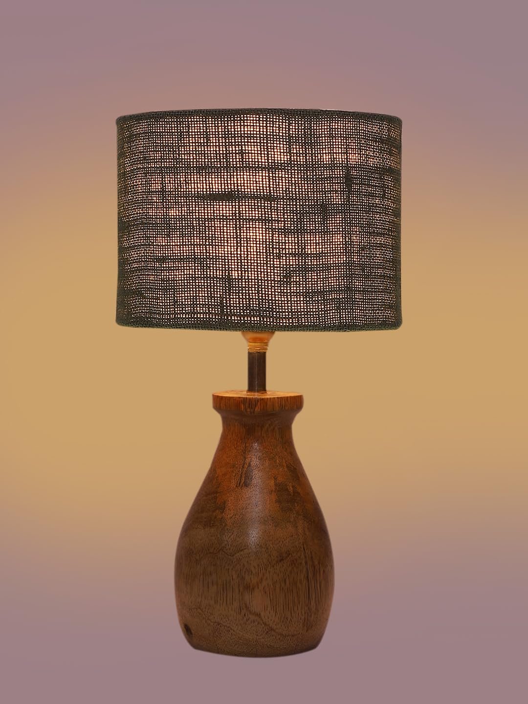 Grey Jute Table lamp with Wood Natural Base (7x13 inches)-20