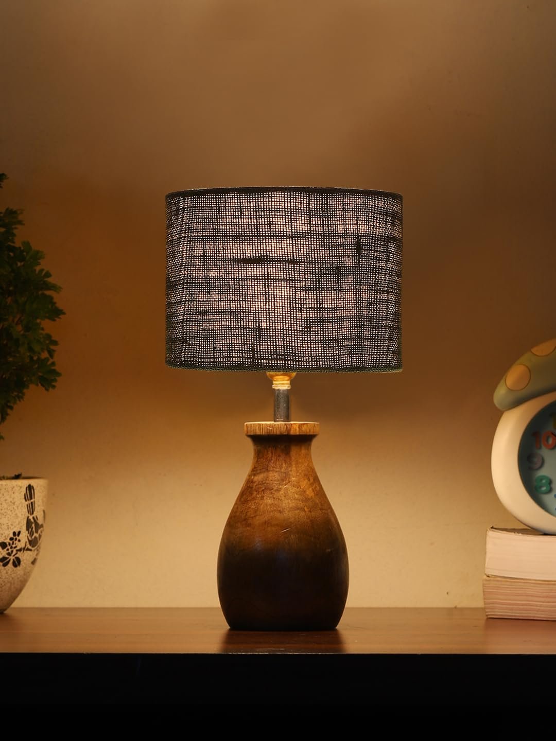 Grey Jute Table lamp with Wood Natural Base (7x13 inches)-20