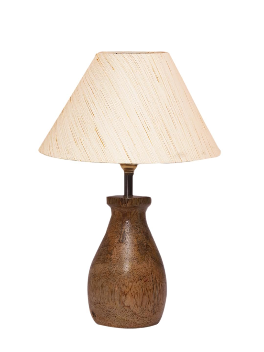 Off White Cotton Table lamp with Wood Natural Base (10x12.5 inches)-25