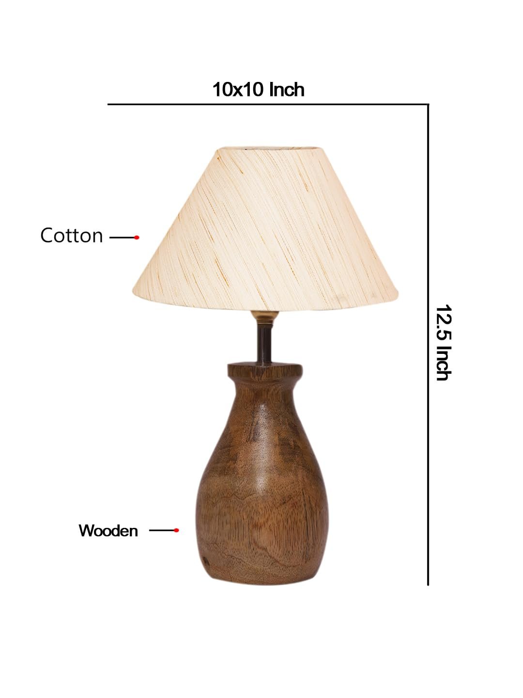 Off White Cotton Table lamp with Wood Natural Base (10x12.5 inches)-25