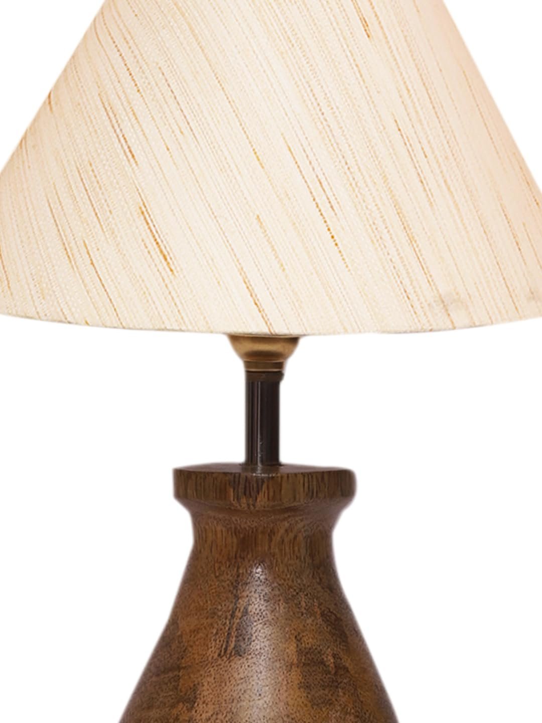 Off White Cotton Table lamp with Wood Natural Base (10x12.5 inches)-25