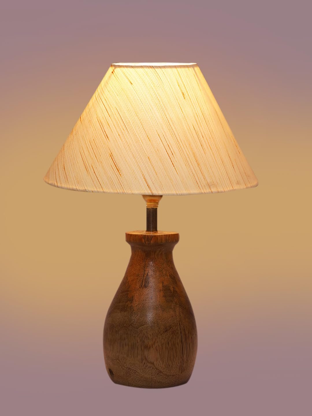 Off White Cotton Table lamp with Wood Natural Base (10x12.5 inches)-25