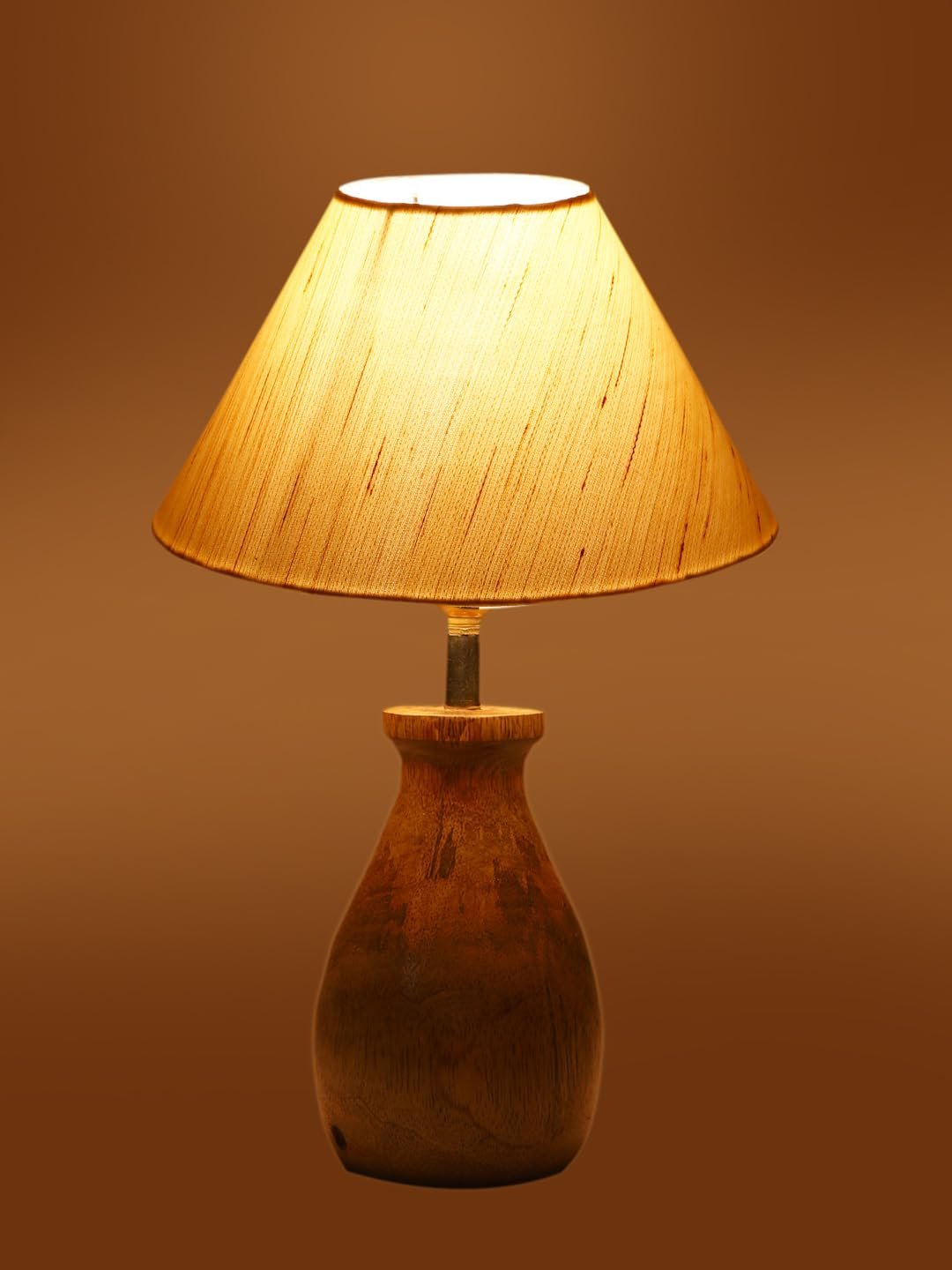 Off White Cotton Table lamp with Wood Natural Base (10x12.5 inches)-25