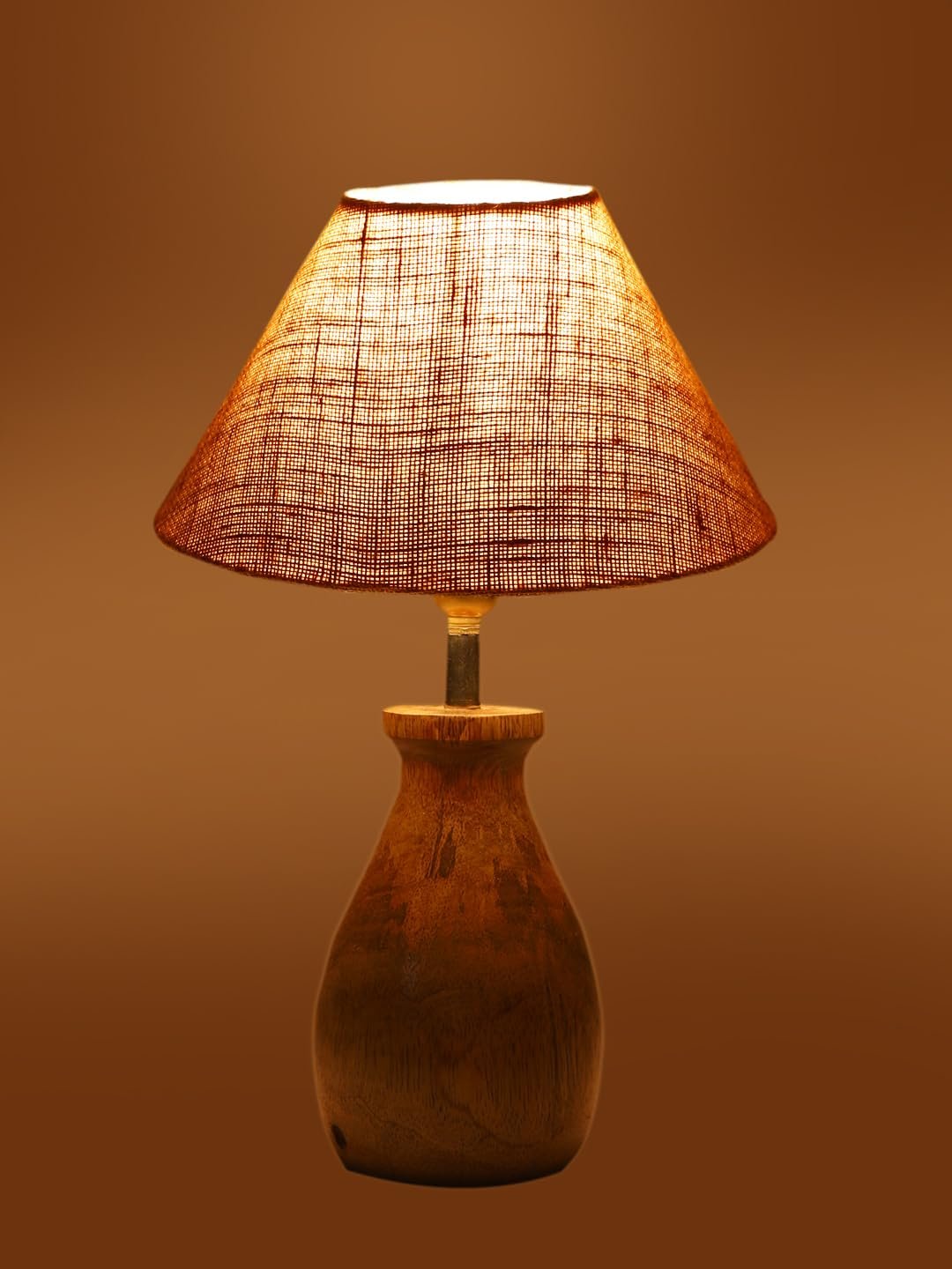 Beige Jute Table lamp with Wood Natural Base(10x12.5 inches)-32
