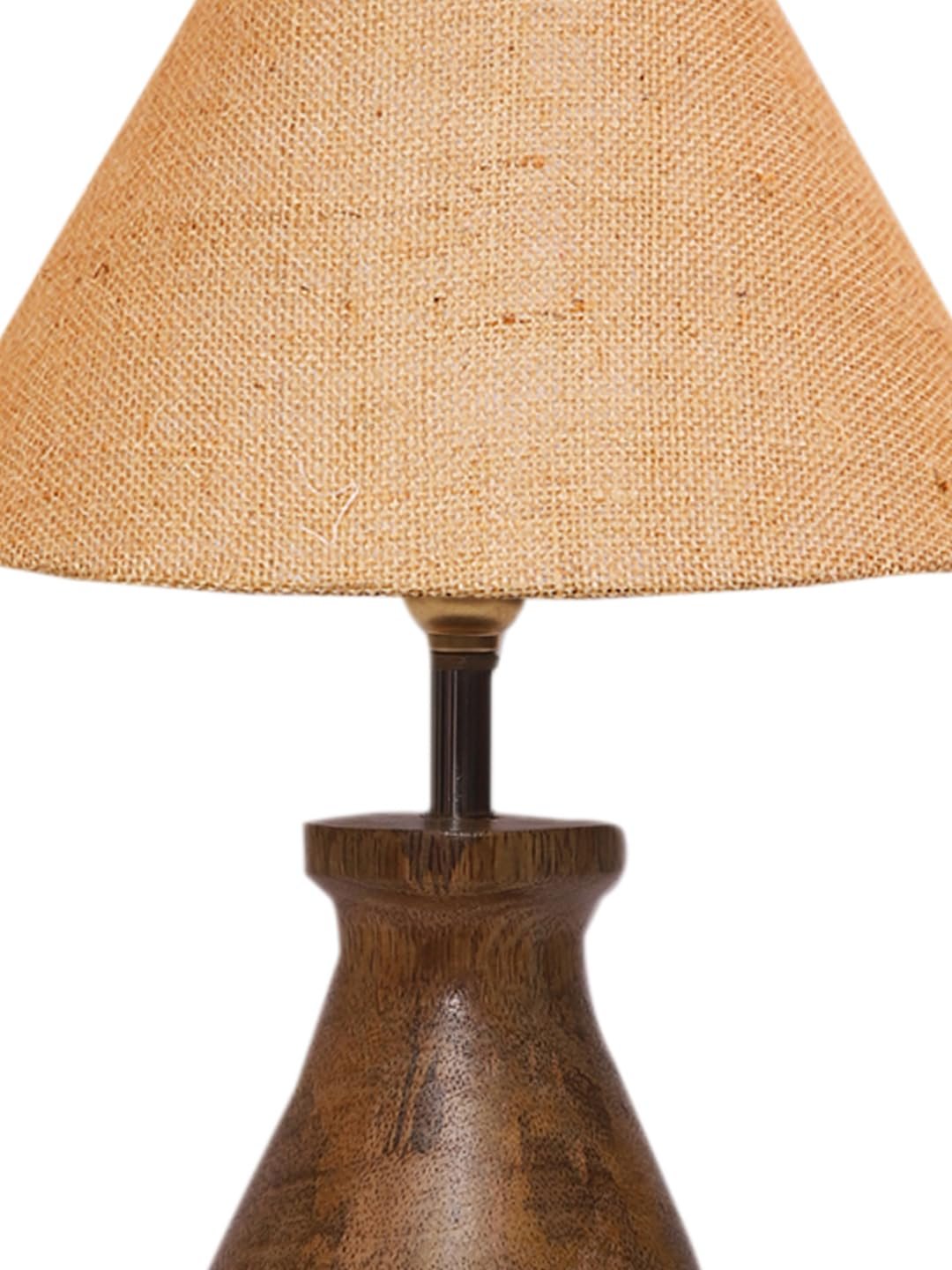 Beige Jute Table lamp with Wood Natural Base(10x12.5 inches)-32