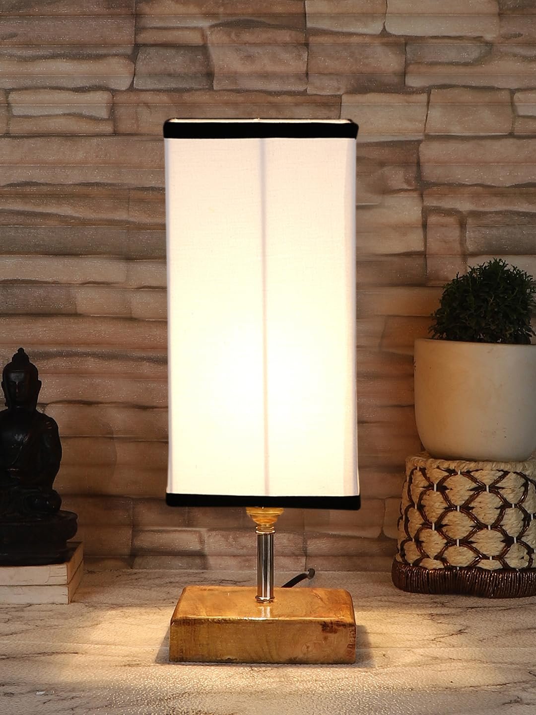 Multicolor Table Lamp | Artistic Mosaic Glass with Sturdy Wood Base | Decorative Ambient Light for Home D�cor | Perfect Blend of Modern & Traditional Style - Model DKK89