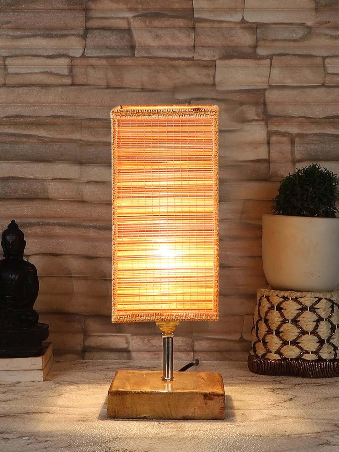 Multicolor Table Lamp | Artistic Mosaic Glass with Sturdy Wood Base | Decorative Ambient Light for Home D�cor | Perfect Blend of Modern & Traditional Style - Model DKK92