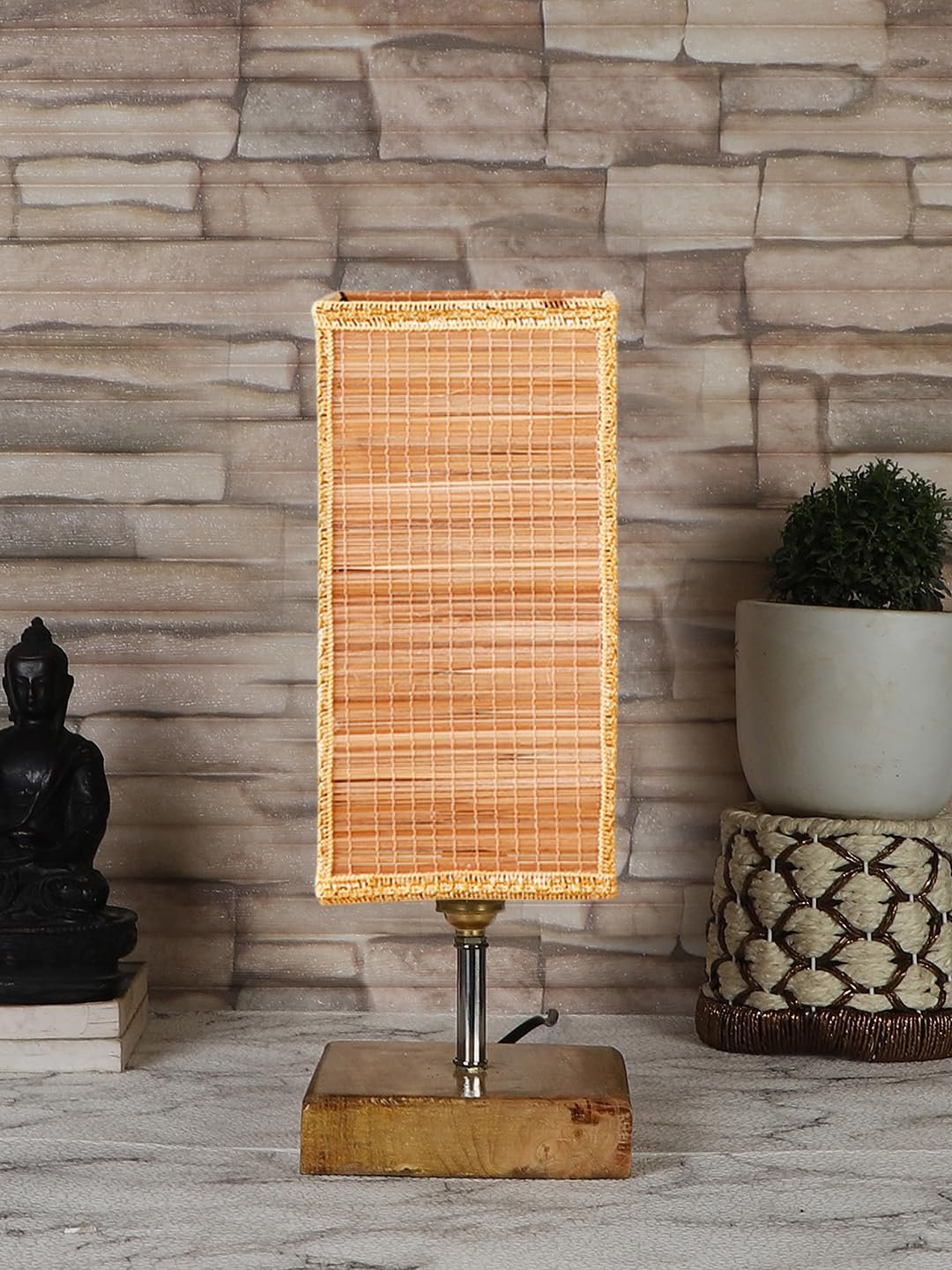 Multicolor Table Lamp | Artistic Mosaic Glass with Sturdy Wood Base | Decorative Ambient Light for Home D�cor | Perfect Blend of Modern & Traditional Style - Model DKK92