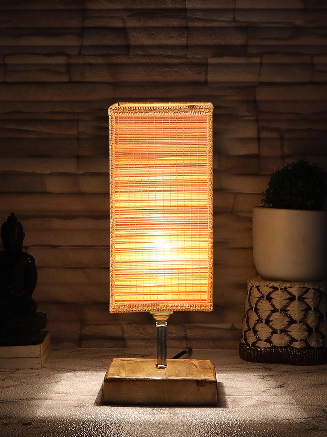 Multicolor Table Lamp | Artistic Mosaic Glass with Sturdy Wood Base | Decorative Ambient Light for Home D�cor | Perfect Blend of Modern & Traditional Style - Model DKK92