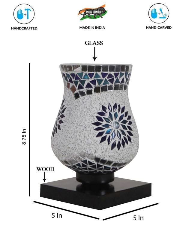 Multicolor Table Lamp | Artistic Mosaic Glass with Sturdy Wood Base | Decorative Ambient Light for Home D�cor | Perfect Blend of Modern & Traditional Style - Model DNM01