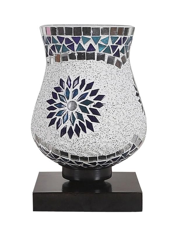 Multicolor Table Lamp | Artistic Mosaic Glass with Sturdy Wood Base | Decorative Ambient Light for Home D�cor | Perfect Blend of Modern & Traditional Style - Model DNM01
