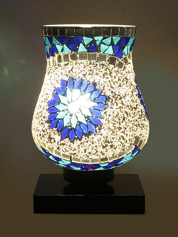 Multicolor Table Lamp | Artistic Mosaic Glass with Sturdy Wood Base | Decorative Ambient Light for Home D�cor | Perfect Blend of Modern & Traditional Style - Model DNM01