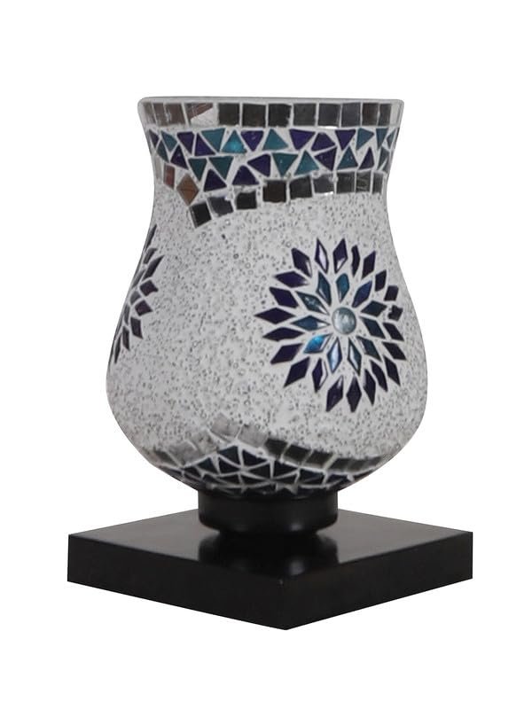 Multicolor Table Lamp | Artistic Mosaic Glass with Sturdy Wood Base | Decorative Ambient Light for Home D�cor | Perfect Blend of Modern & Traditional Style - Model DNM01