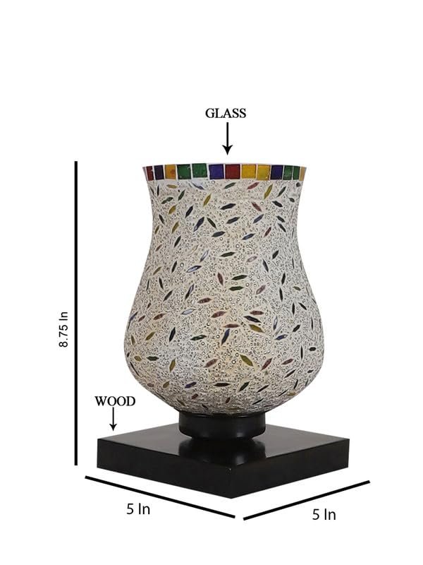 Multicolor Table Lamp | Artistic Mosaic Glass with Sturdy Wood Base | Decorative Ambient Light for Home D�cor | Perfect Blend of Modern & Traditional Style - Model DNM02