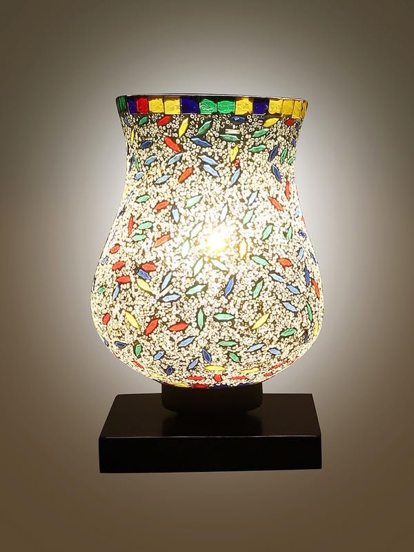 Multicolor Table Lamp | Artistic Mosaic Glass with Sturdy Wood Base | Decorative Ambient Light for Home D�cor | Perfect Blend of Modern & Traditional Style - Model DNM02