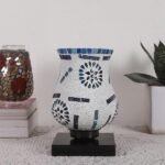 Multicolor Table Lamp | Artistic Mosaic Glass with Sturdy Wood Base | Decorative Ambient Light for Home D�cor | Perfect Blend of Modern & Traditional Style – Model DNM03