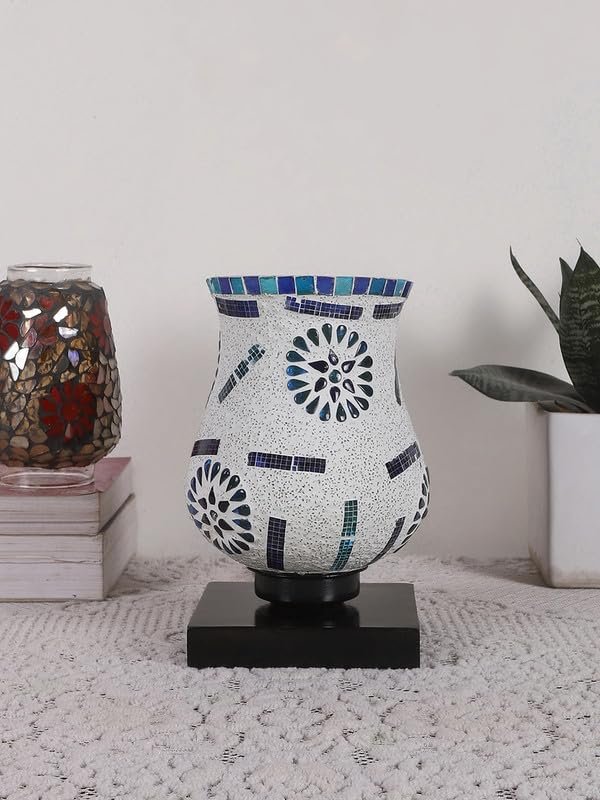 Multicolor Table Lamp | Artistic Mosaic Glass with Sturdy Wood Base | Decorative Ambient Light for Home D�cor | Perfect Blend of Modern & Traditional Style - Model DNM03