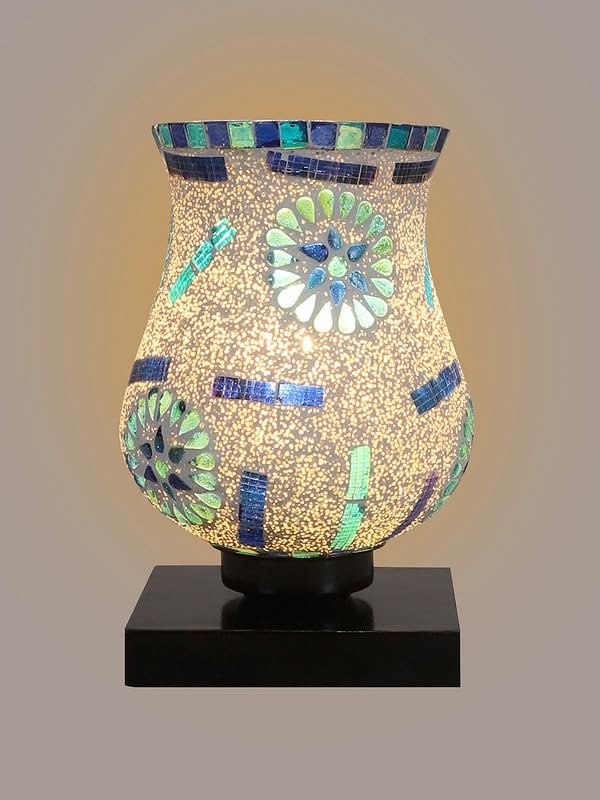 Multicolor Table Lamp | Artistic Mosaic Glass with Sturdy Wood Base | Decorative Ambient Light for Home D�cor | Perfect Blend of Modern & Traditional Style - Model DNM03