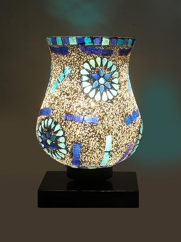 Multicolor Table Lamp | Artistic Mosaic Glass with Sturdy Wood Base | Decorative Ambient Light for Home D�cor | Perfect Blend of Modern & Traditional Style - Model DNM03