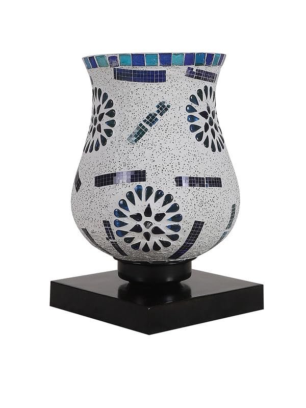 Multicolor Table Lamp | Artistic Mosaic Glass with Sturdy Wood Base | Decorative Ambient Light for Home D�cor | Perfect Blend of Modern & Traditional Style - Model DNM03