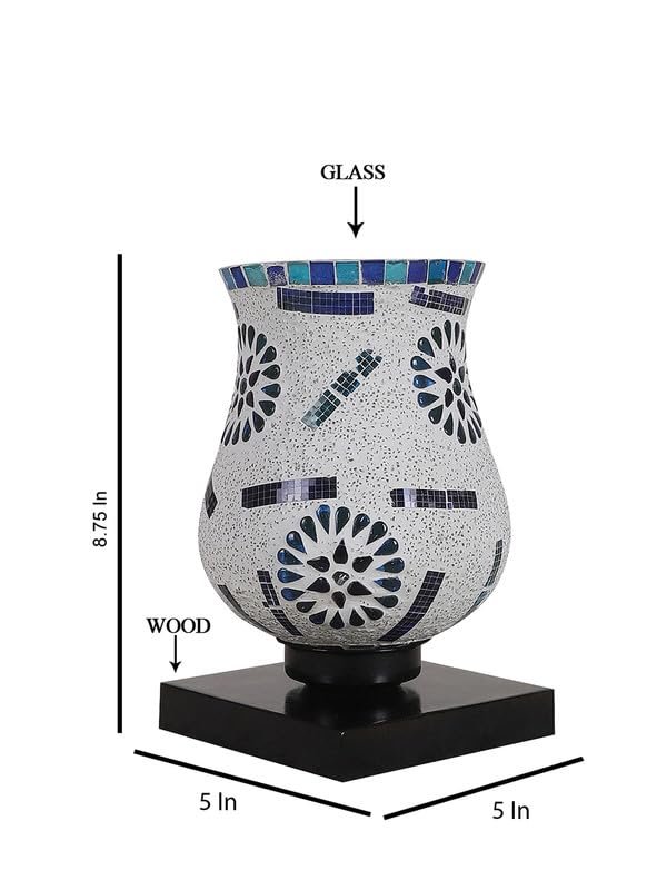 Multicolor Table Lamp | Artistic Mosaic Glass with Sturdy Wood Base | Decorative Ambient Light for Home D�cor | Perfect Blend of Modern & Traditional Style - Model DNM03