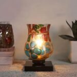 Multicolor Table Lamp | Artistic Mosaic Glass with Sturdy Wood Base | Decorative Ambient Light for Home D�cor | Perfect Blend of Modern & Traditional Style – Model DNM04