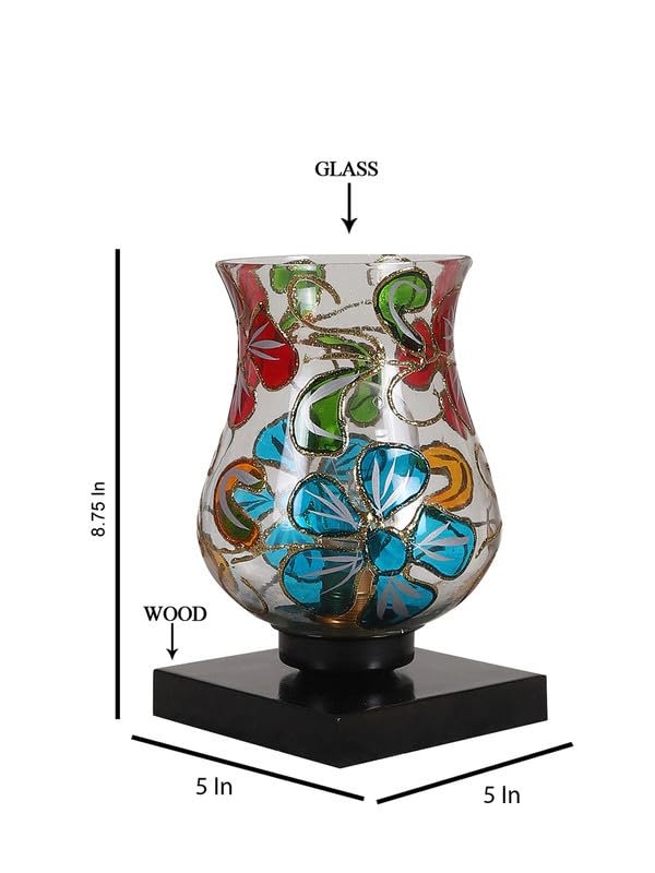 Multicolor Table Lamp | Artistic Mosaic Glass with Sturdy Wood Base | Decorative Ambient Light for Home D�cor | Perfect Blend of Modern & Traditional Style - Model DNM04
