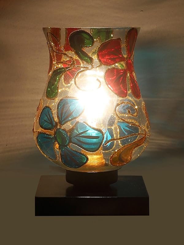 Multicolor Table Lamp | Artistic Mosaic Glass with Sturdy Wood Base | Decorative Ambient Light for Home D�cor | Perfect Blend of Modern & Traditional Style - Model DNM04