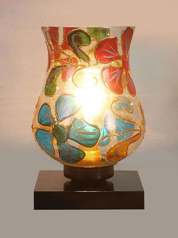 Multicolor Table Lamp | Artistic Mosaic Glass with Sturdy Wood Base | Decorative Ambient Light for Home D�cor | Perfect Blend of Modern & Traditional Style - Model DNM04