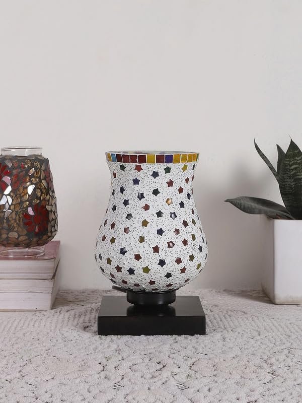 Multicolor Table Lamp | Artistic Mosaic Glass with Sturdy Wood Base | Decorative Ambient Light for Home D�cor | Perfect Blend of Modern & Traditional Style - Model DNM