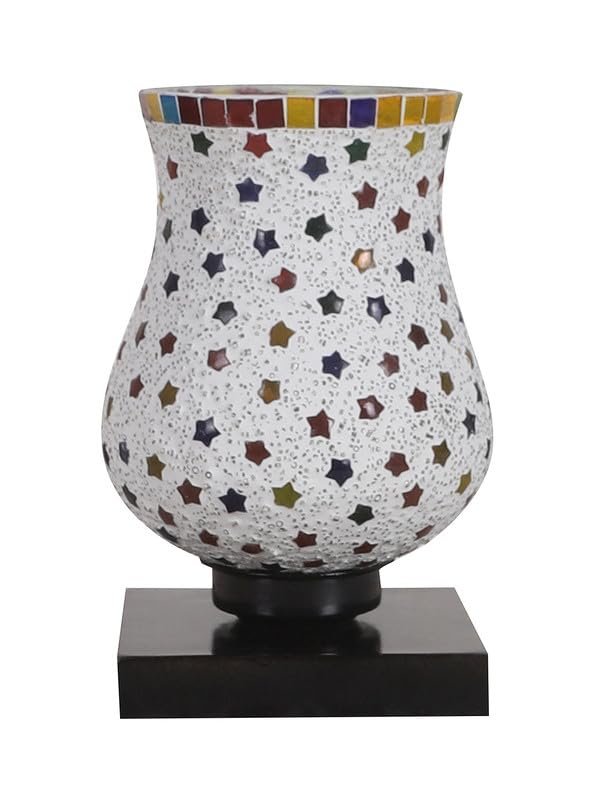 Multicolor Table Lamp | Artistic Mosaic Glass with Sturdy Wood Base | Decorative Ambient Light for Home D�cor | Perfect Blend of Modern & Traditional Style - Model DNM