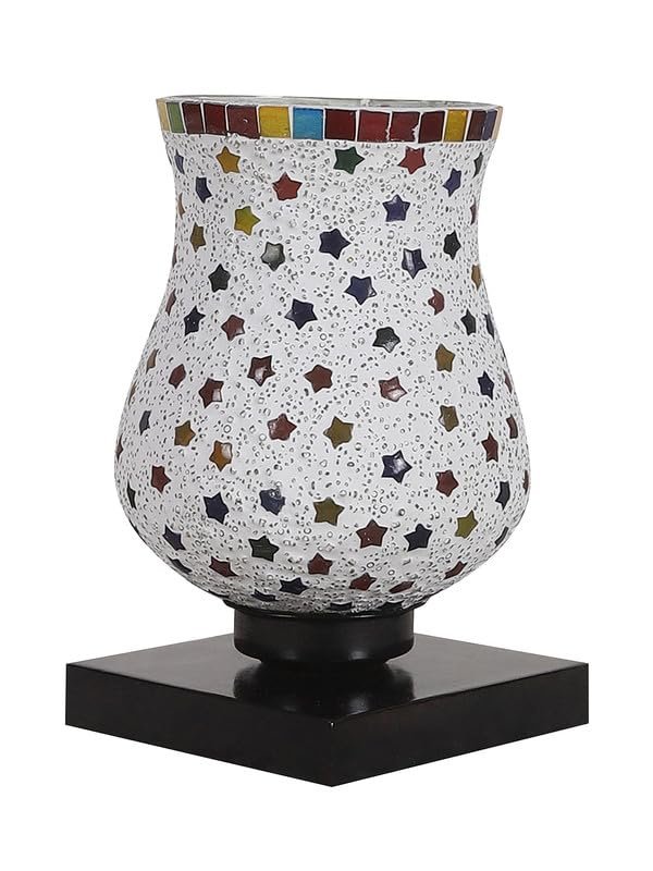 Multicolor Table Lamp | Artistic Mosaic Glass with Sturdy Wood Base | Decorative Ambient Light for Home D�cor | Perfect Blend of Modern & Traditional Style - Model DNM