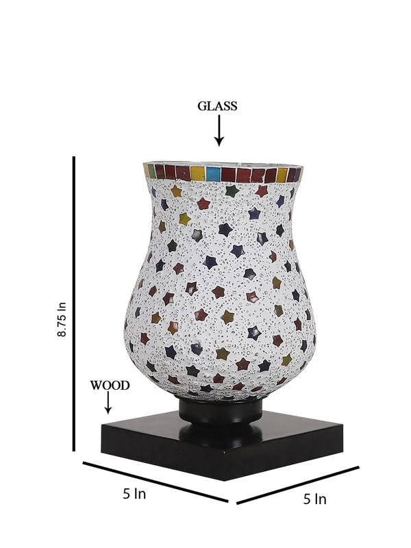 Multicolor Table Lamp | Artistic Mosaic Glass with Sturdy Wood Base | Decorative Ambient Light for Home D�cor | Perfect Blend of Modern & Traditional Style - Model DNM