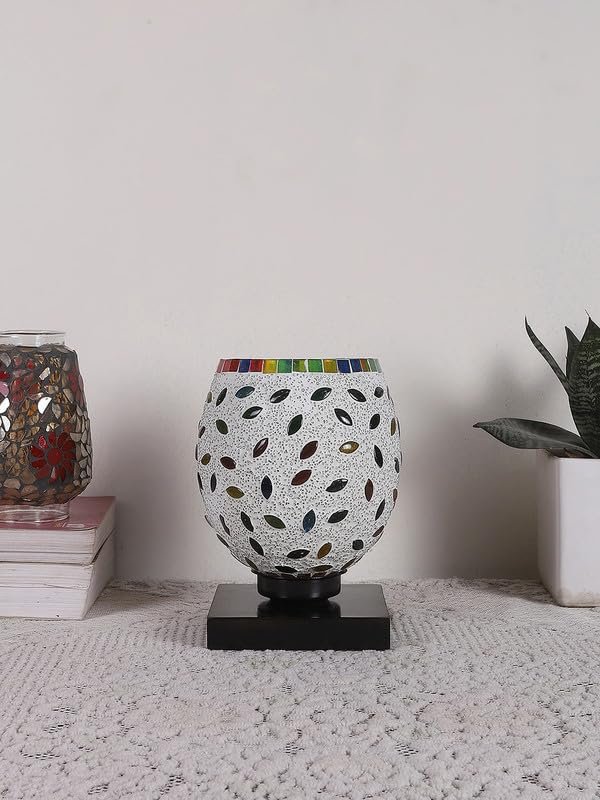 Multicolor Table Lamp | Artistic Mosaic Glass with Sturdy Wood Base | Decorative Ambient Light for Home D�cor | Perfect Blend of Modern & Traditional Style - Model DNM06