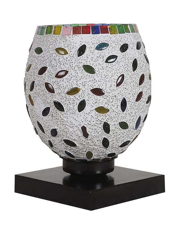 Multicolor Table Lamp | Artistic Mosaic Glass with Sturdy Wood Base | Decorative Ambient Light for Home D�cor | Perfect Blend of Modern & Traditional Style - Model DNM06
