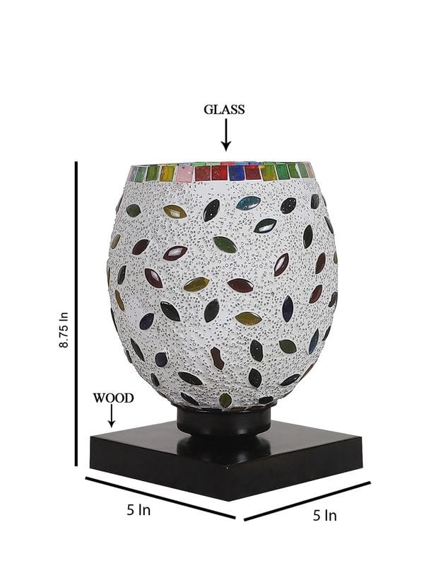 Multicolor Table Lamp | Artistic Mosaic Glass with Sturdy Wood Base | Decorative Ambient Light for Home D�cor | Perfect Blend of Modern & Traditional Style - Model DNM06