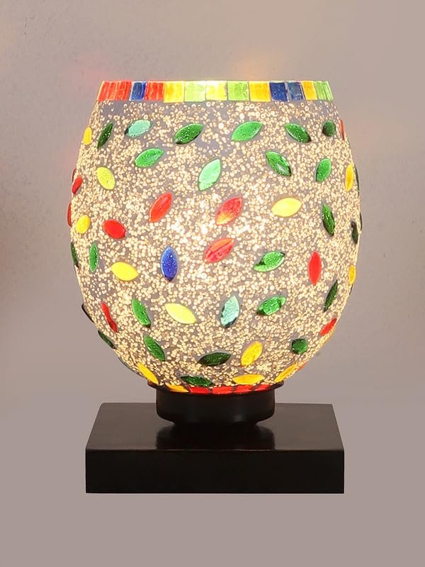 Multicolor Table Lamp | Artistic Mosaic Glass with Sturdy Wood Base | Decorative Ambient Light for Home D�cor | Perfect Blend of Modern & Traditional Style - Model DNM06
