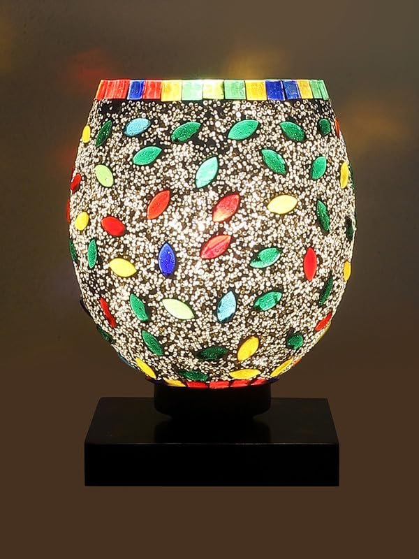 Multicolor Table Lamp | Artistic Mosaic Glass with Sturdy Wood Base | Decorative Ambient Light for Home D�cor | Perfect Blend of Modern & Traditional Style - Model DNM06