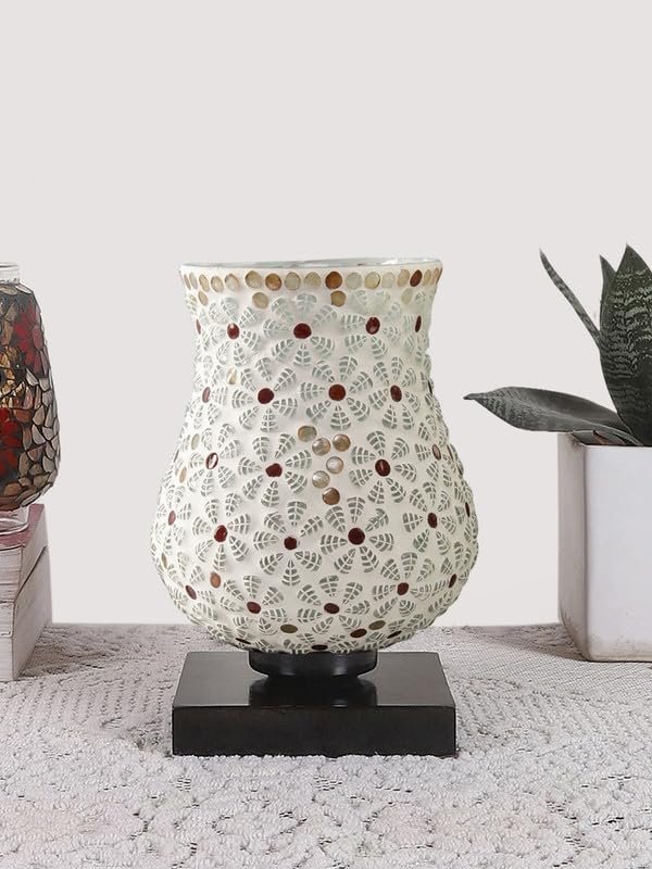 Multicolor Table Lamp | Artistic Mosaic Glass with Sturdy Wood Base | Decorative Ambient Light for Home D�cor | Perfect Blend of Modern & Traditional Style - Model DNM07
