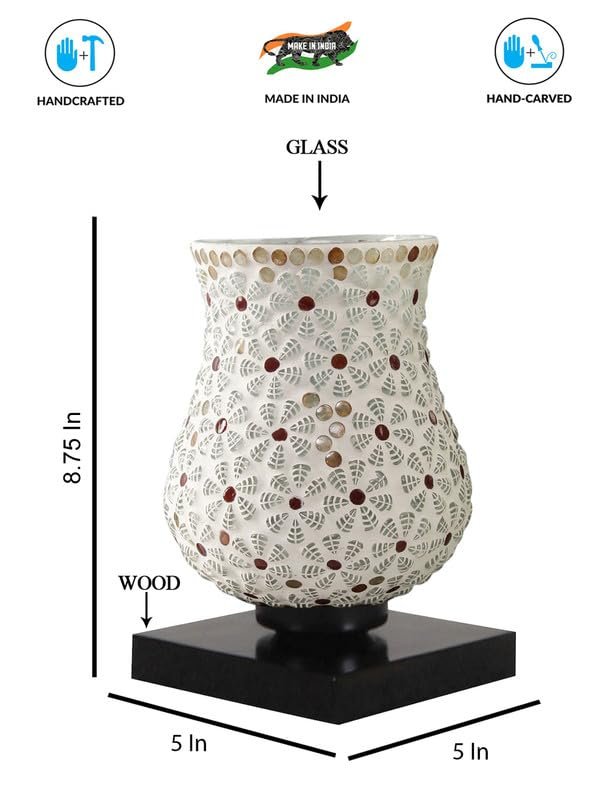 Multicolor Table Lamp | Artistic Mosaic Glass with Sturdy Wood Base | Decorative Ambient Light for Home D�cor | Perfect Blend of Modern & Traditional Style - Model DNM07