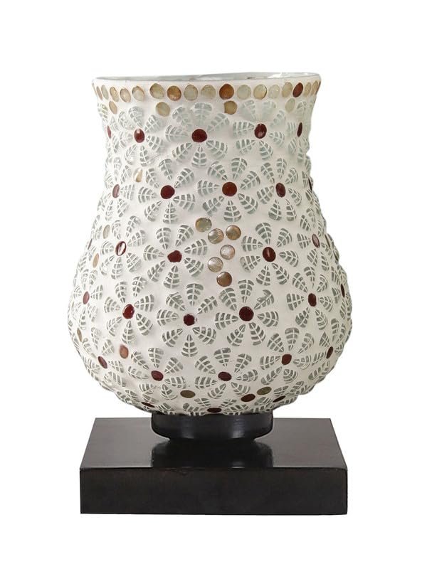 Multicolor Table Lamp | Artistic Mosaic Glass with Sturdy Wood Base | Decorative Ambient Light for Home D�cor | Perfect Blend of Modern & Traditional Style - Model DNM07