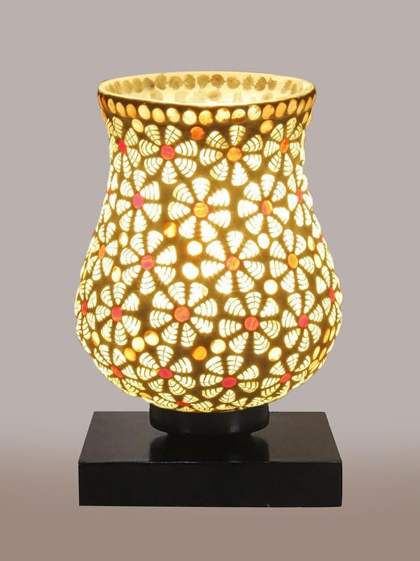 Multicolor Table Lamp | Artistic Mosaic Glass with Sturdy Wood Base | Decorative Ambient Light for Home D�cor | Perfect Blend of Modern & Traditional Style - Model DNM07
