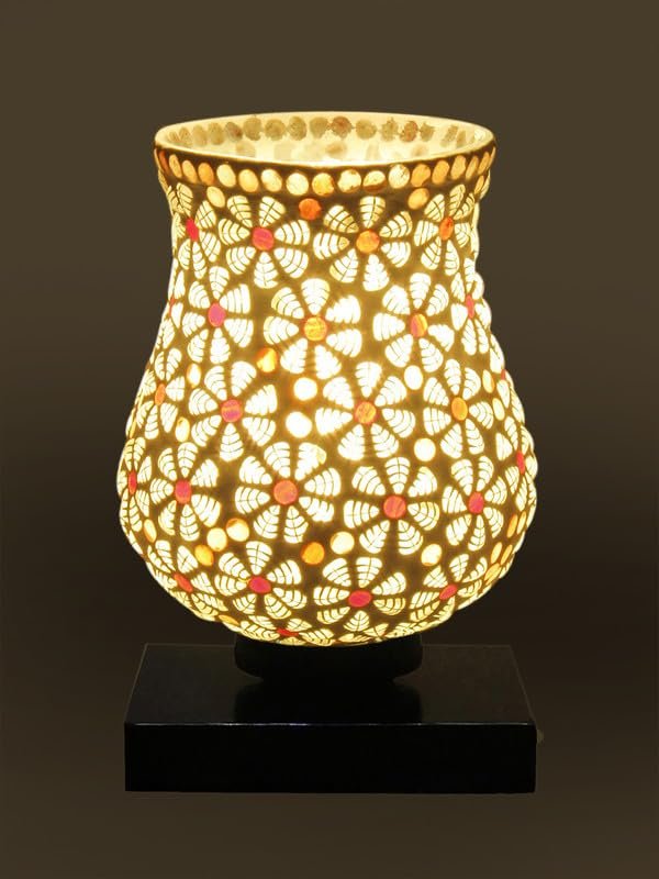 Multicolor Table Lamp | Artistic Mosaic Glass with Sturdy Wood Base | Decorative Ambient Light for Home D�cor | Perfect Blend of Modern & Traditional Style - Model DNM07