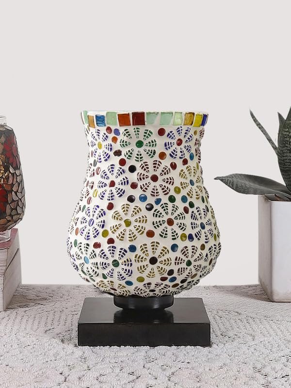 Multicolor Table Lamp | Artistic Mosaic Glass with Sturdy Wood Base | Decorative Ambient Light for Home D�cor | Perfect Blend of Modern & Traditional Style - Model DNM08