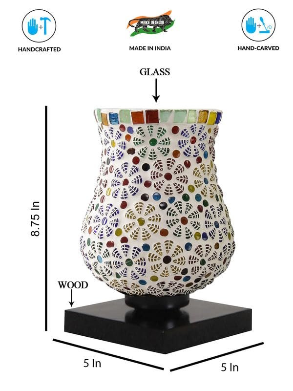 Multicolor Table Lamp | Artistic Mosaic Glass with Sturdy Wood Base | Decorative Ambient Light for Home D�cor | Perfect Blend of Modern & Traditional Style - Model DNM08