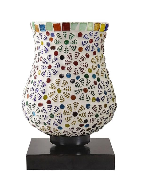 Multicolor Table Lamp | Artistic Mosaic Glass with Sturdy Wood Base | Decorative Ambient Light for Home D�cor | Perfect Blend of Modern & Traditional Style - Model DNM08